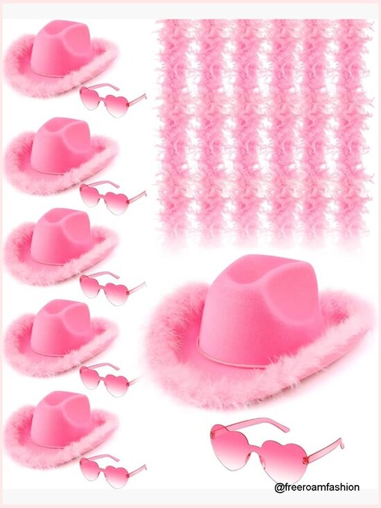 Cowgirl Hat with Boa and Heart Sunglasses Set for Women Costume main image 5